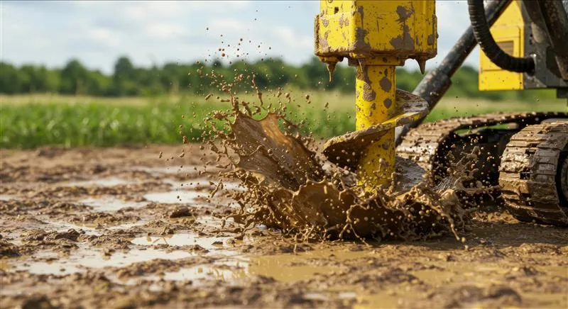 photo-machine-forage-travaux-speciaux-champ-avec-boue